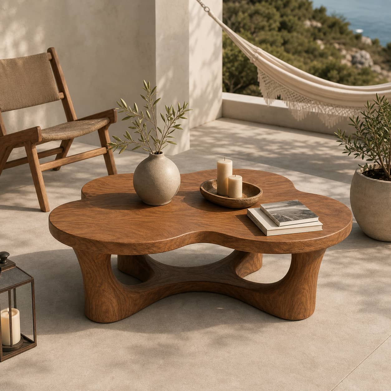 Oran Sculptural-Arch Base Solid Wood Coffee Table For Living Room