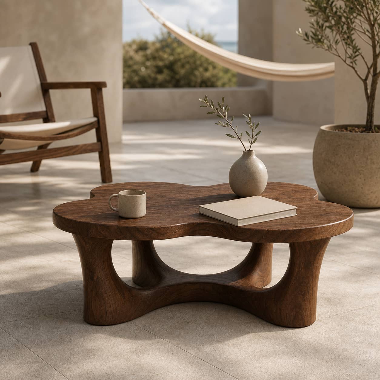 Oran Sculptural-Arch Base Solid Wood Coffee Table For Living Room