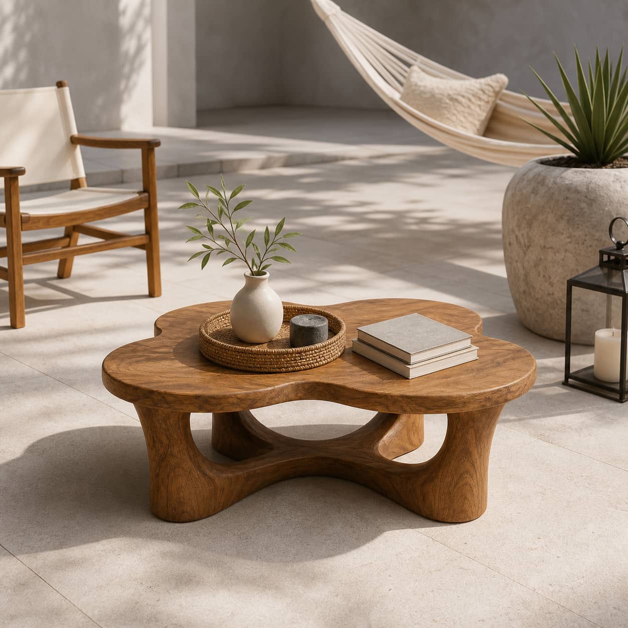 Oran Sculptural-Arch Base Solid Wood Coffee Table For Living Room