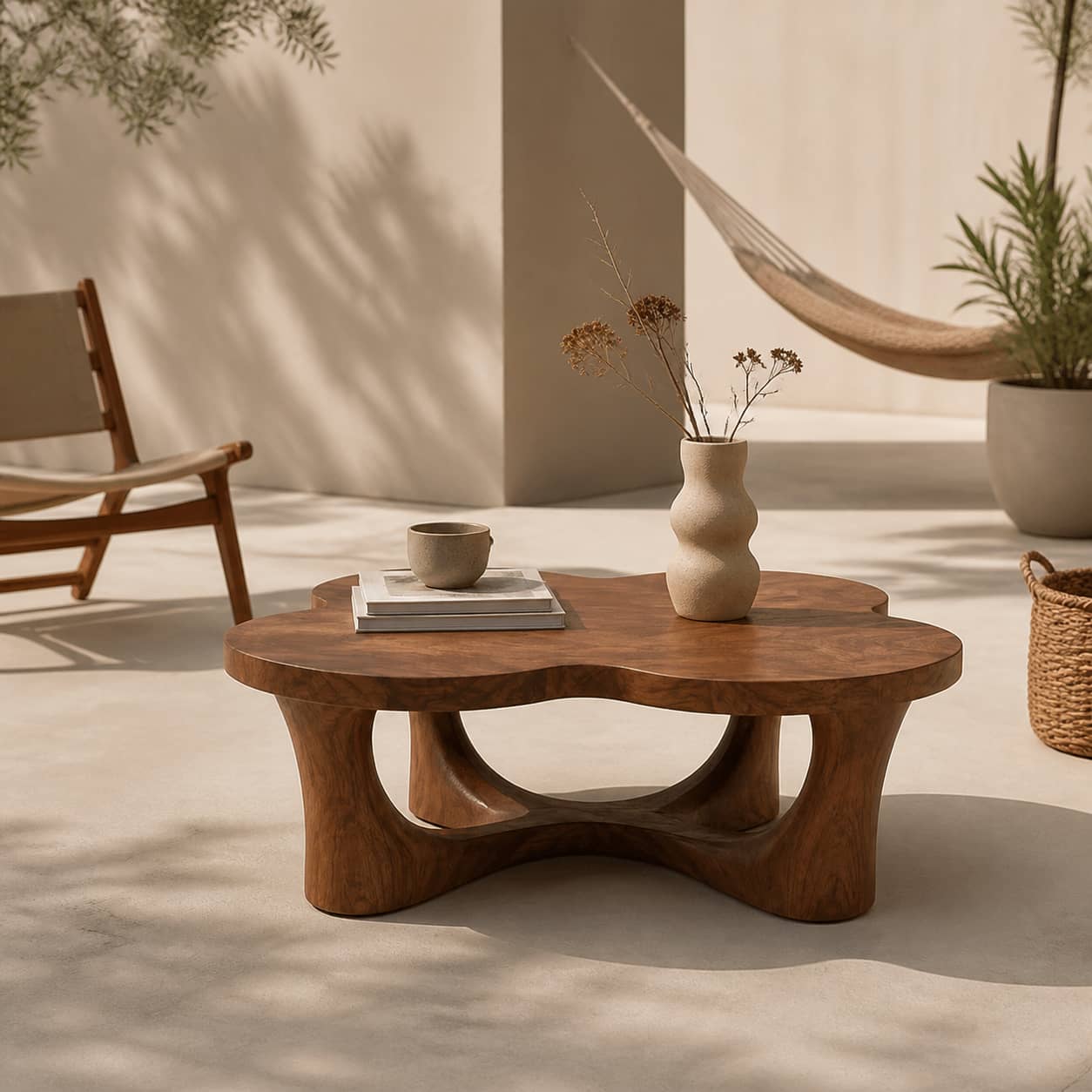 Oran Sculptural-Arch Base Solid Wood Coffee Table For Living Room