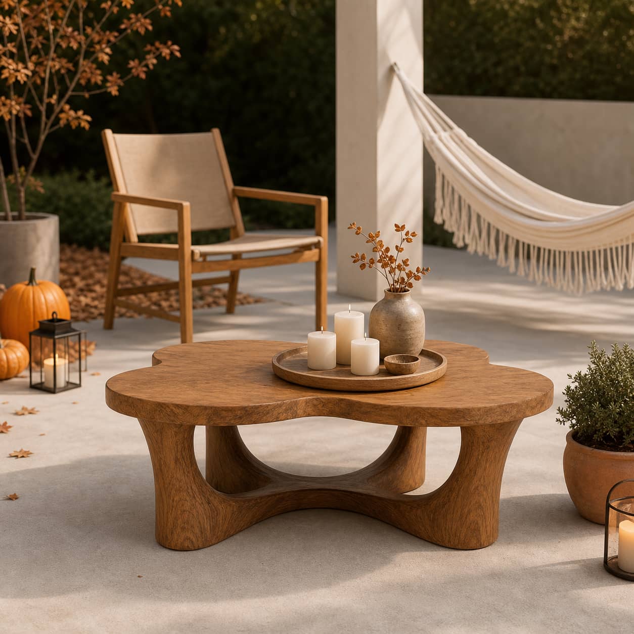 Oran Sculptural-Arch Base Solid Wood Coffee Table For Living Room