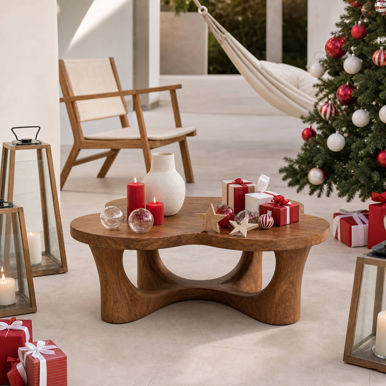 Oran Sculptural-Arch Base Solid Wood Coffee Table For Living Room