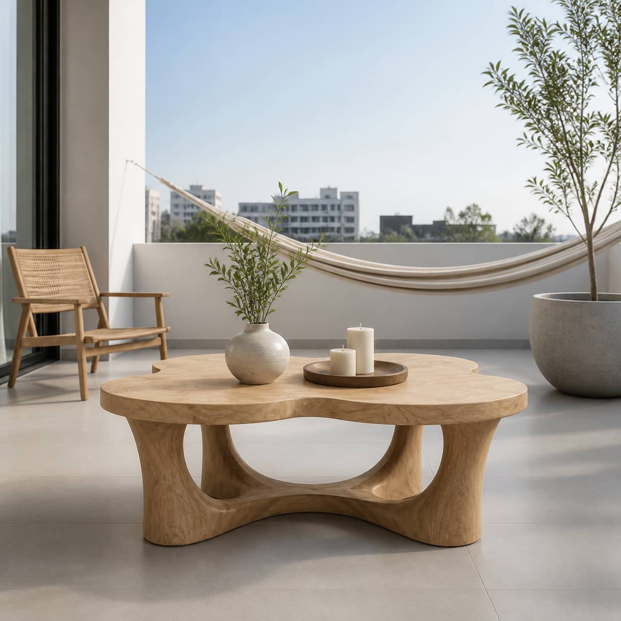 Oran Sculptural-Arch Base Solid Wood Coffee Table For Living Room