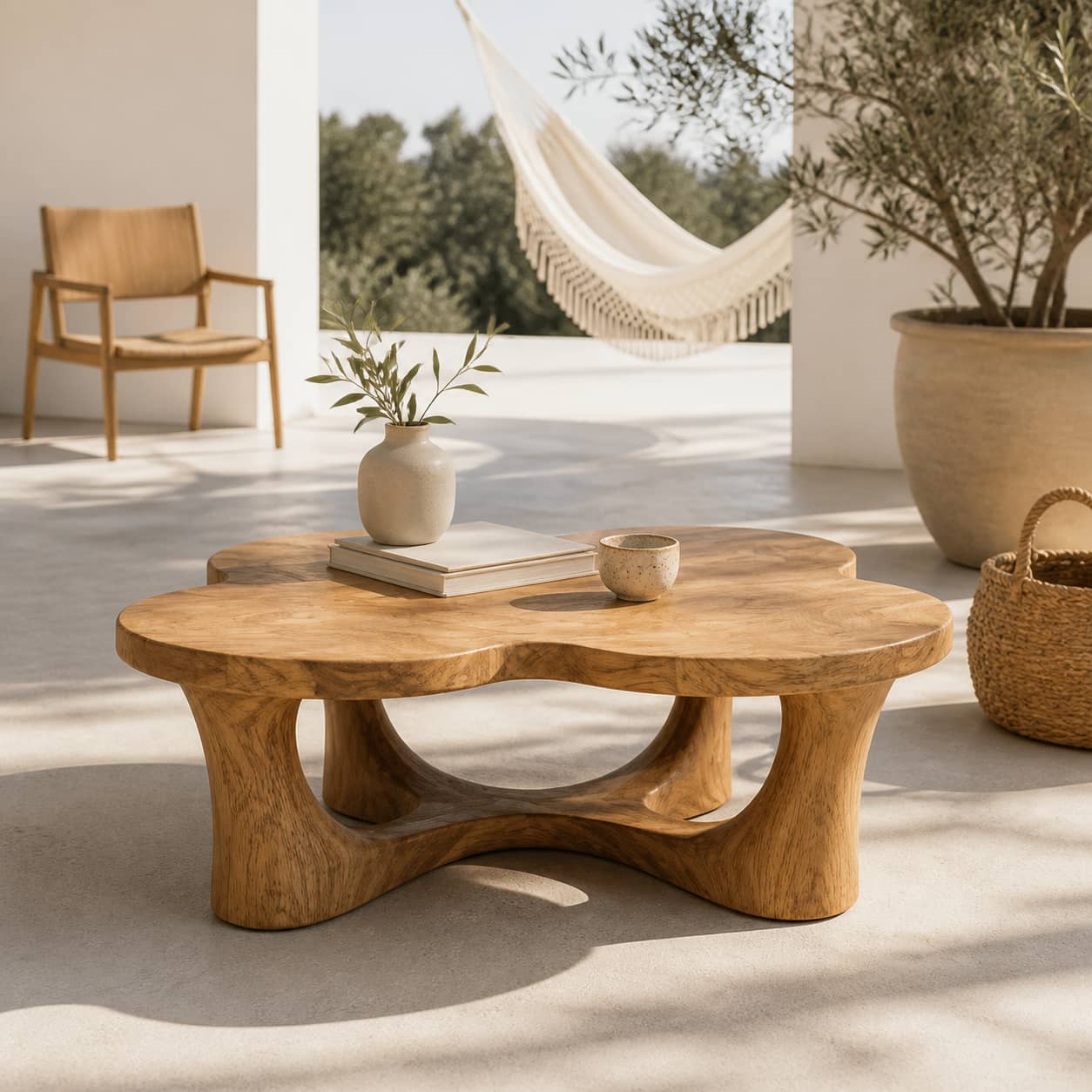 Oran Sculptural-Arch Base Solid Wood Coffee Table For Living Room