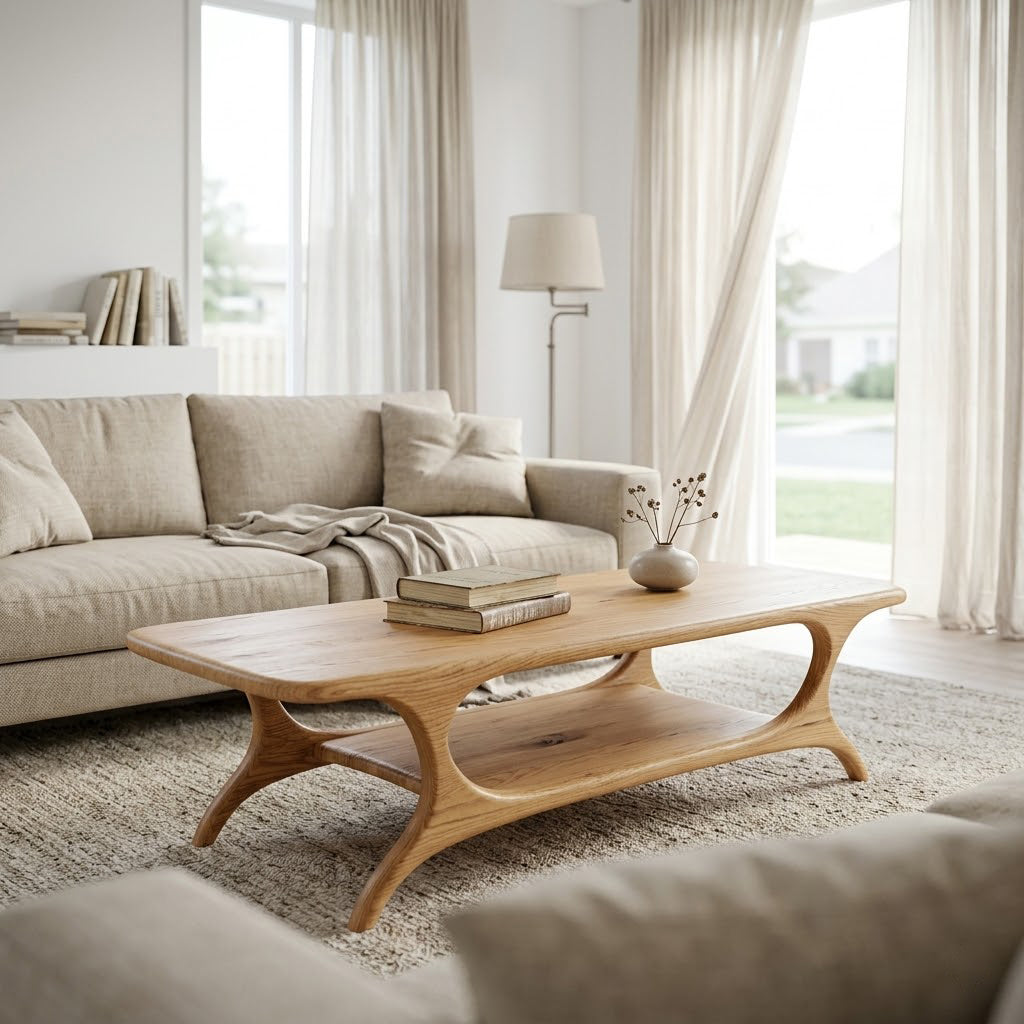 Organic Arched-Frame Solid Wood Coffee Table