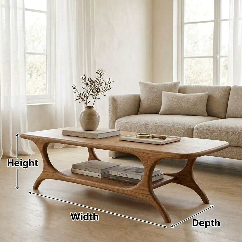 Organic Arched Frame Solid Wood Coffee Table For Living Room