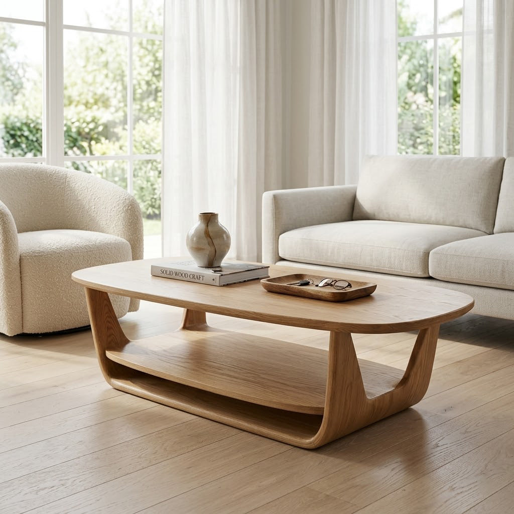 Organic Tiered Open Frame Solid Wood Coffee Table
