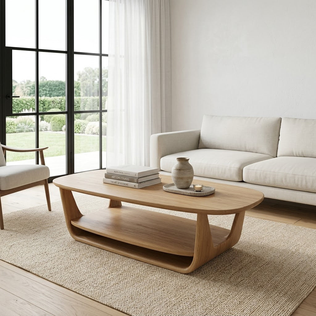 Organic Tiered Open Frame Solid Wood Coffee Table