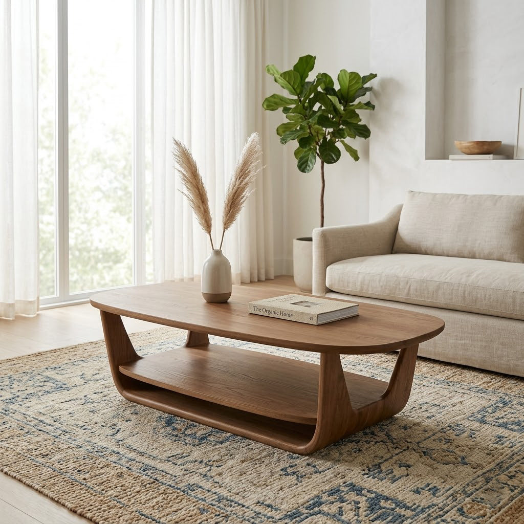 Organic Tiered Open Frame Solid Wood Coffee Table