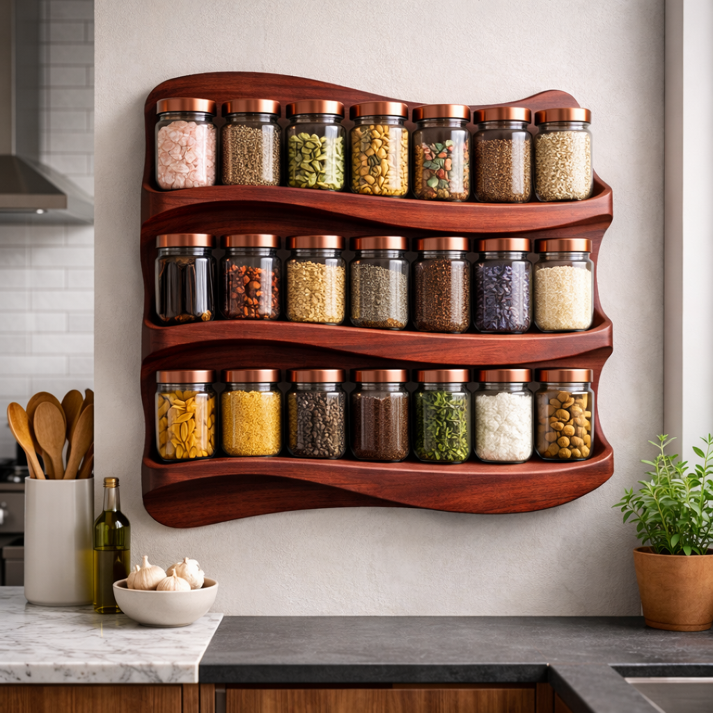 Ondella Wave Solid Wood Spice Rack For Kitchen