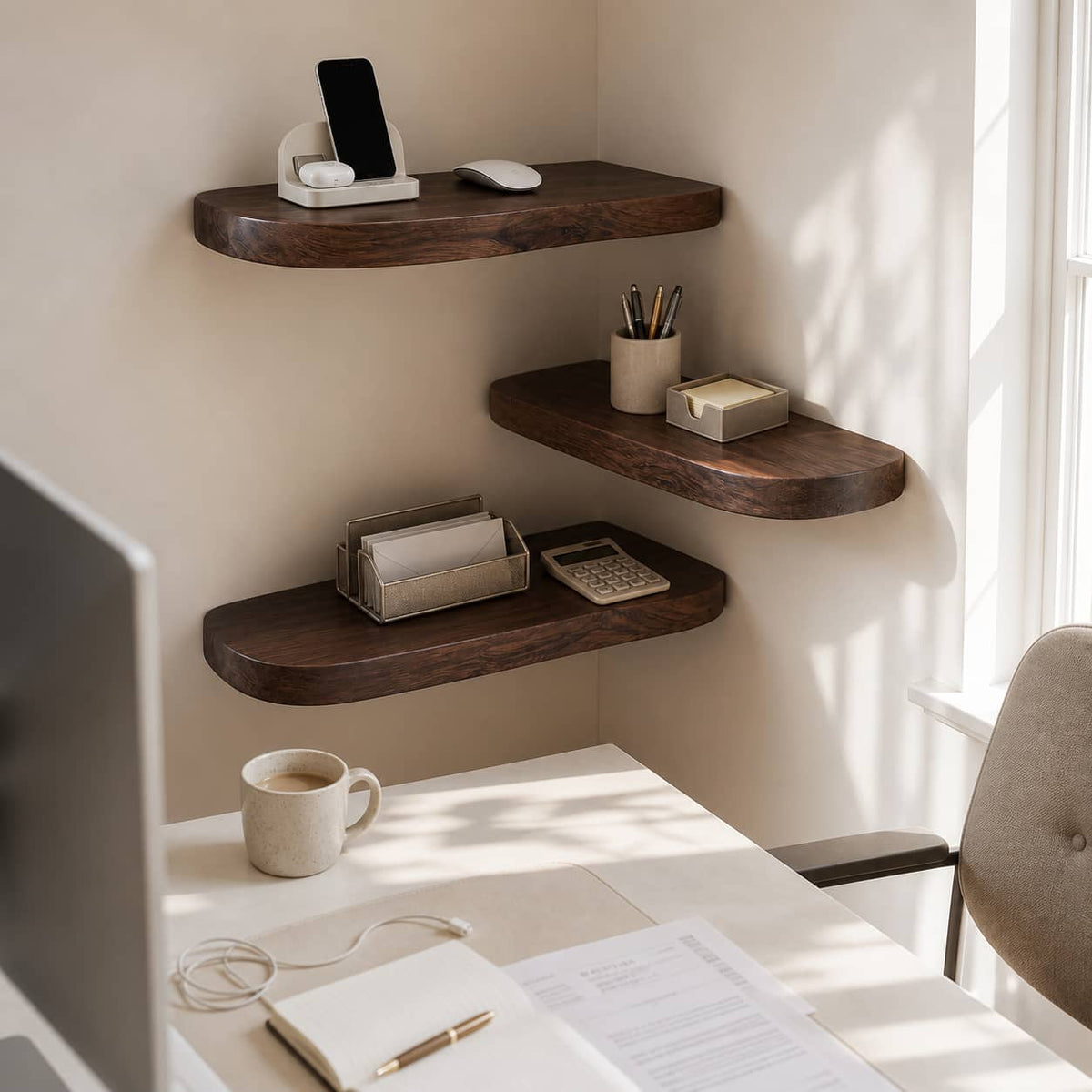 Pax Floating Solid Wood Corner Shelf For Furniture Decor And Living Room