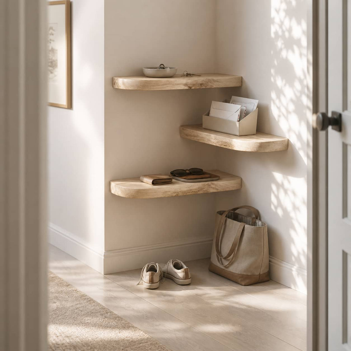 Pax Floating Solid Wood Corner Shelf For Furniture Decor And Living Room