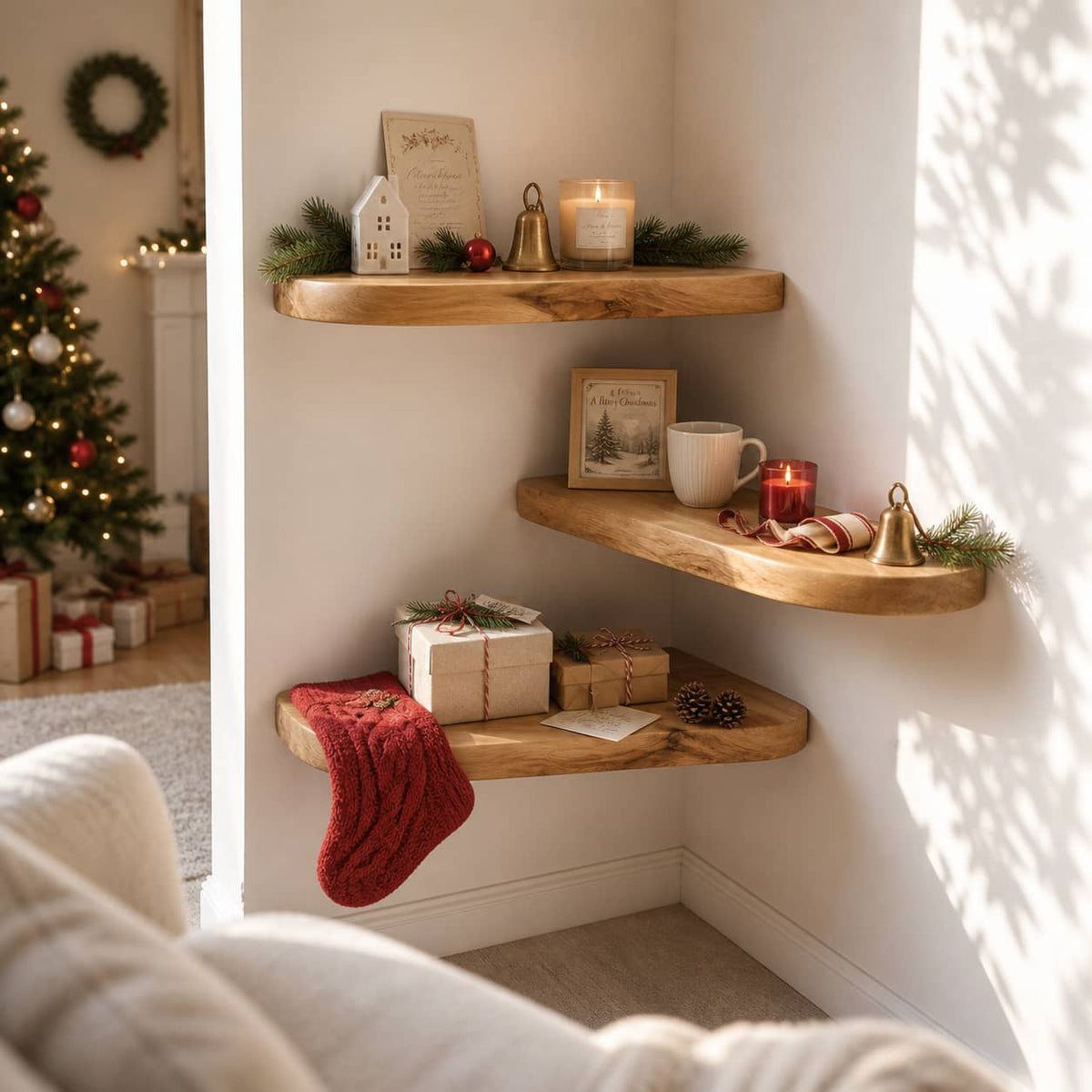 Pax Floating Solid Wood Corner Shelf For Furniture Decor And Living Room