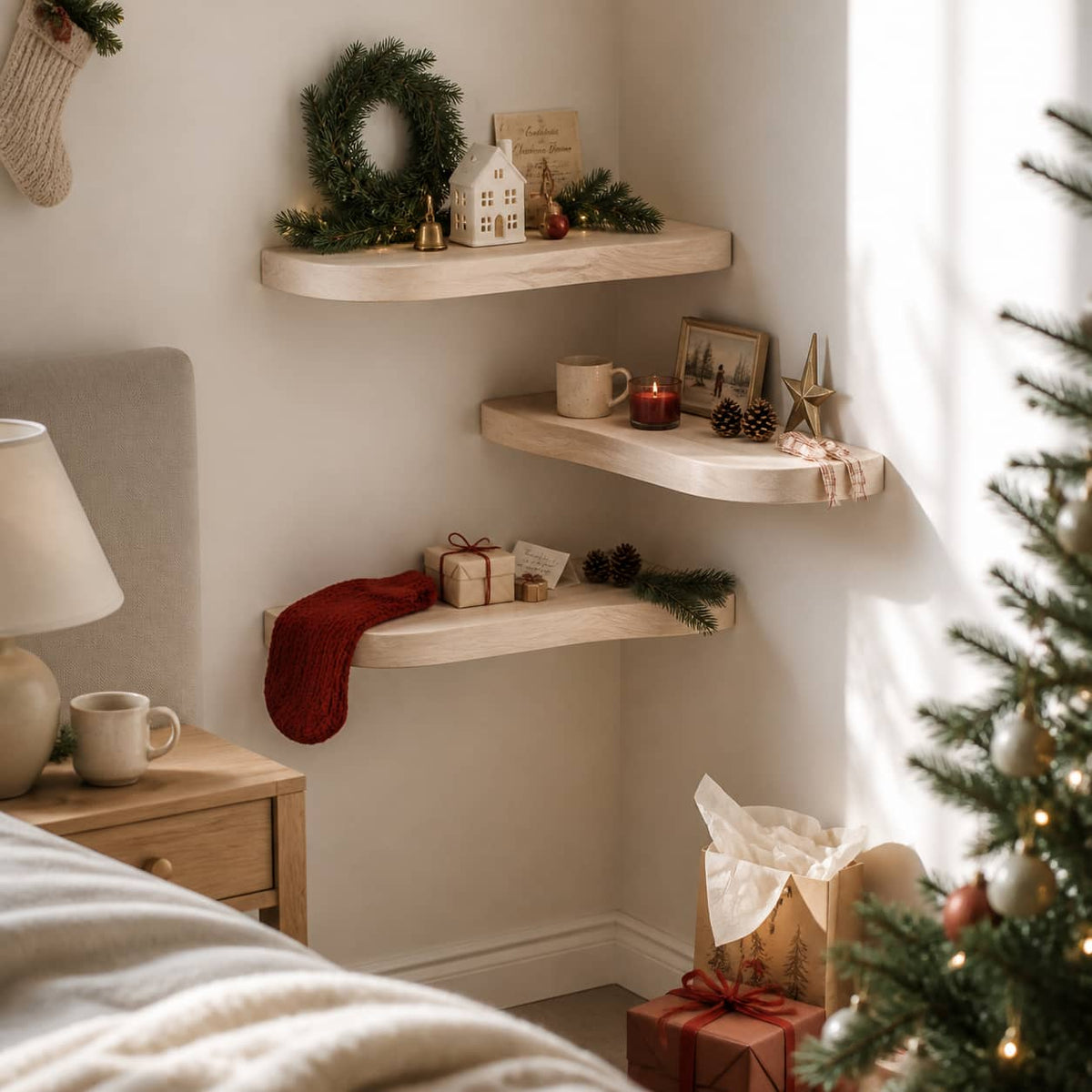 Pax Floating Solid Wood Corner Shelf For Furniture Decor And Living Room