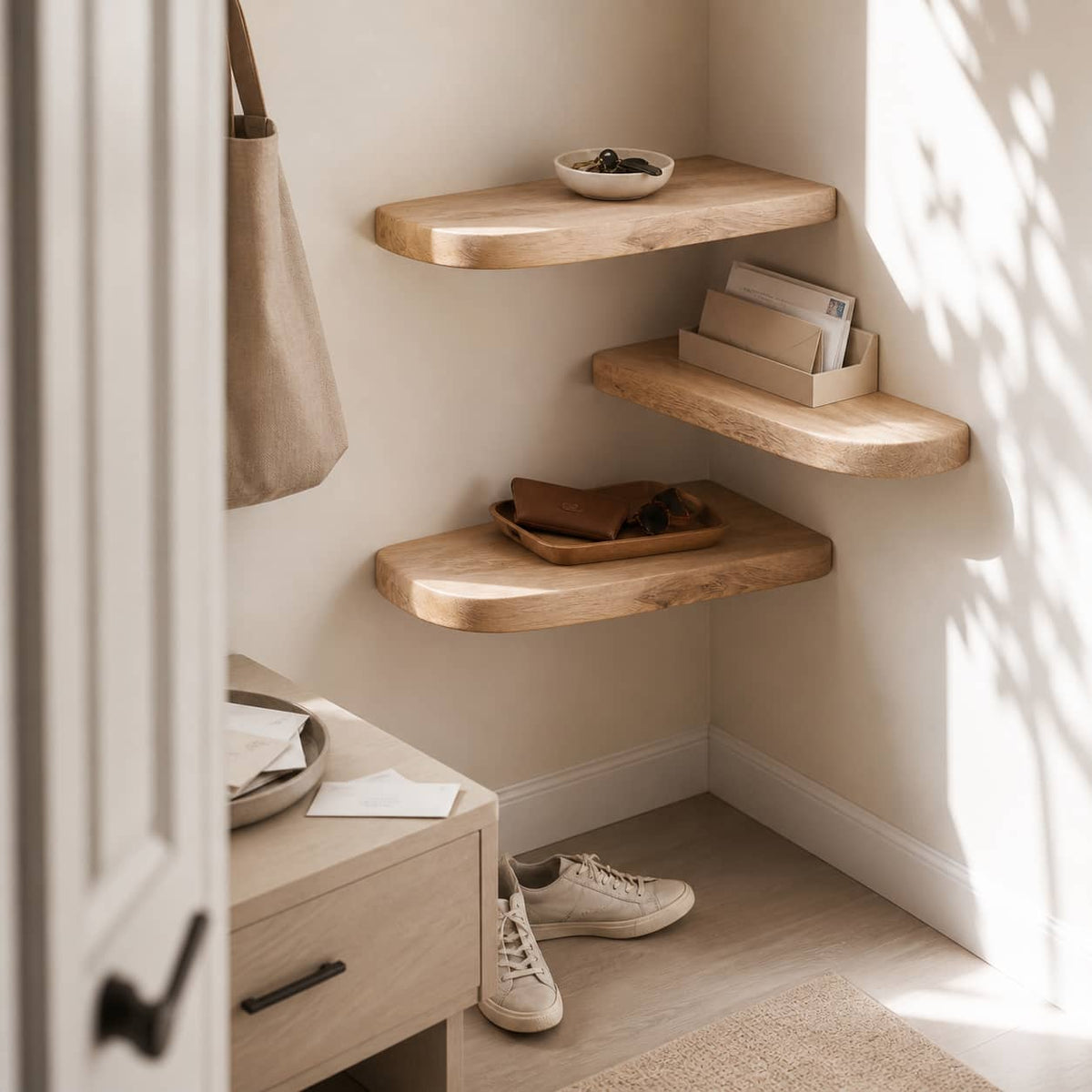 Pax Floating Solid Wood Corner Shelf For Furniture Decor And Living Room