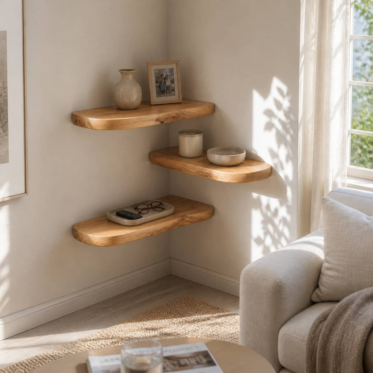 Pax Floating Solid Wood Corner Shelf For Furniture Decor And Living Room