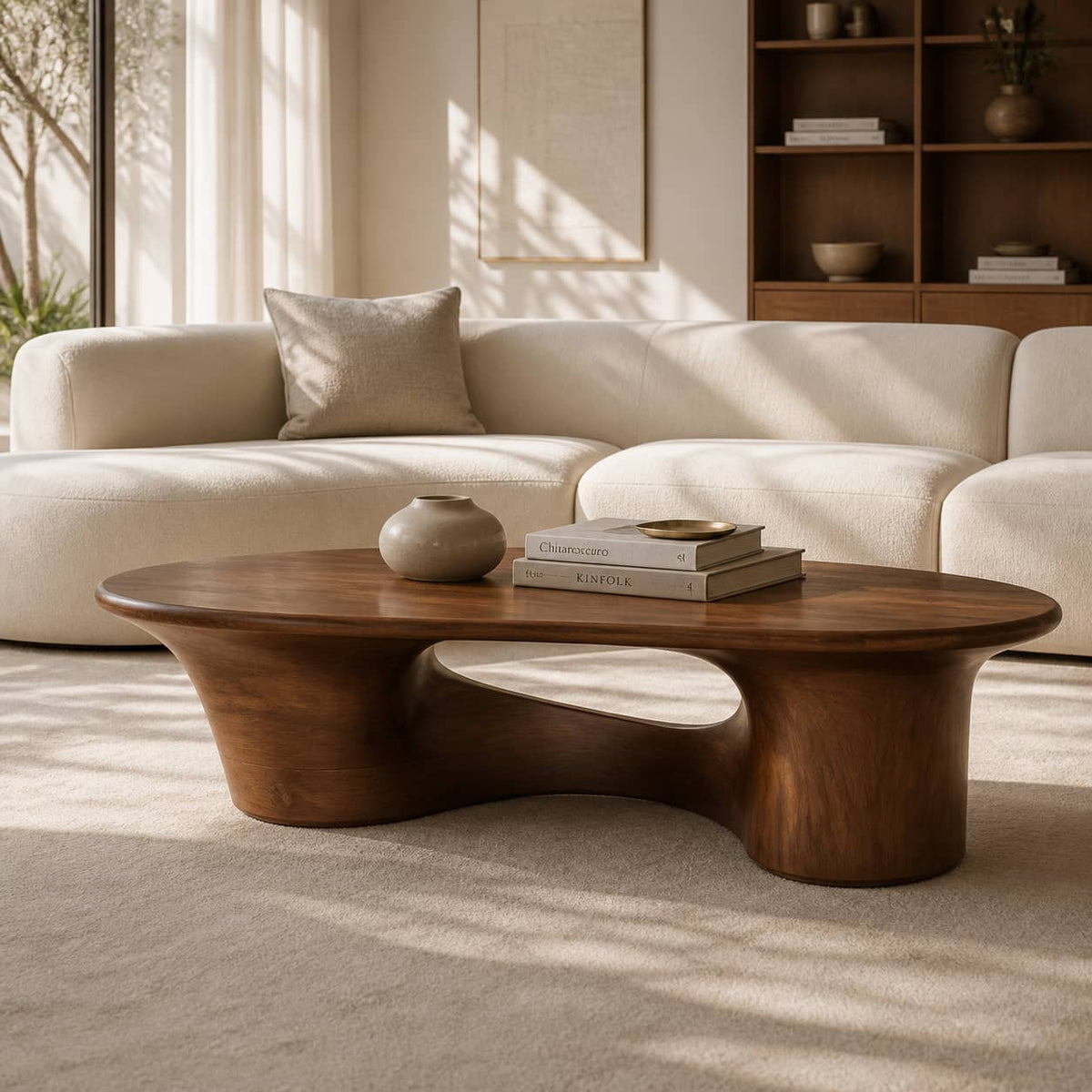 Quentin Bridge-Base Solid Wood Coffee Table For Living Room