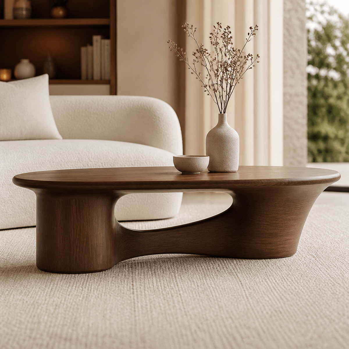 Quentin Bridge-Base Solid Wood Coffee Table For Living Room