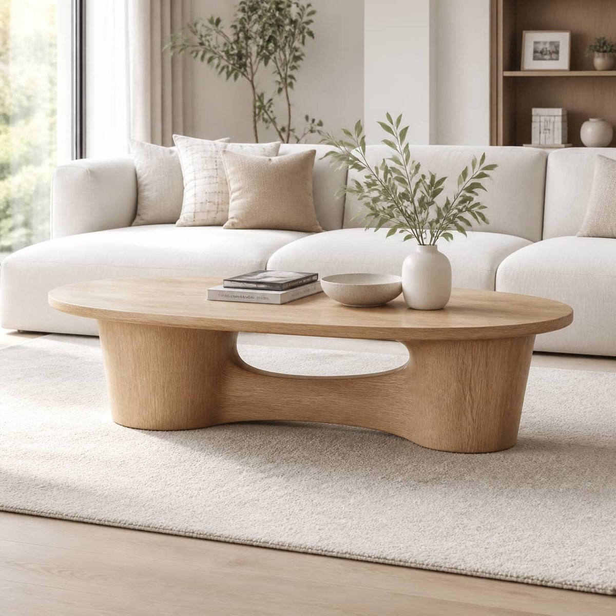Quentin Bridge-Base Solid Wood Coffee Table For Living Room