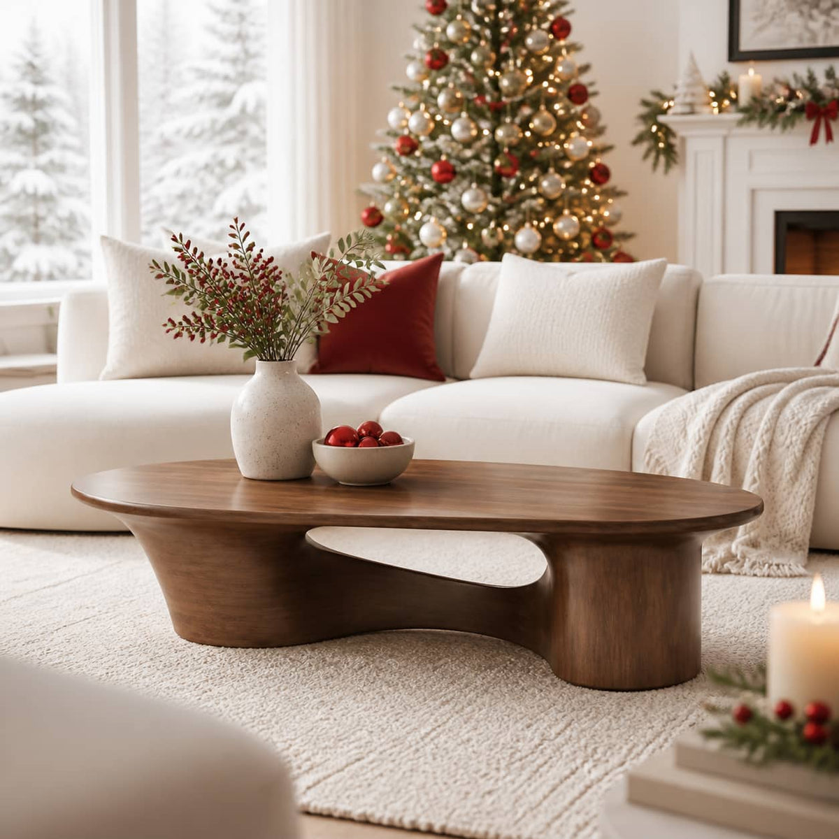 Quentin Bridge-Base Solid Wood Coffee Table For Living Room