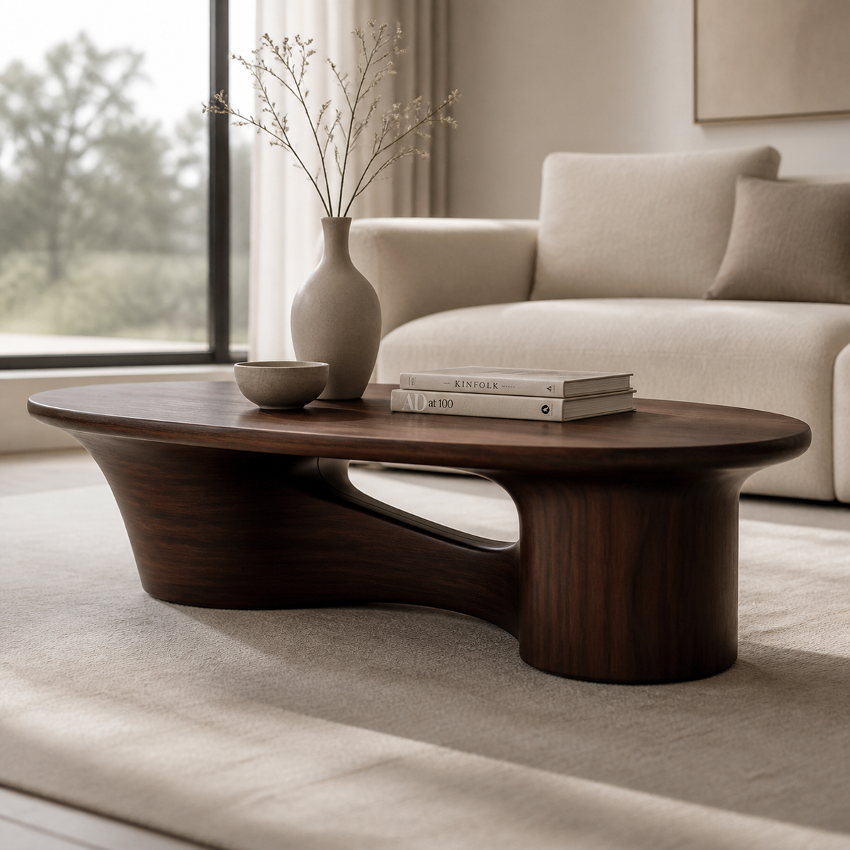 Quentin Bridge-Base Solid Wood Coffee Table For Living Room