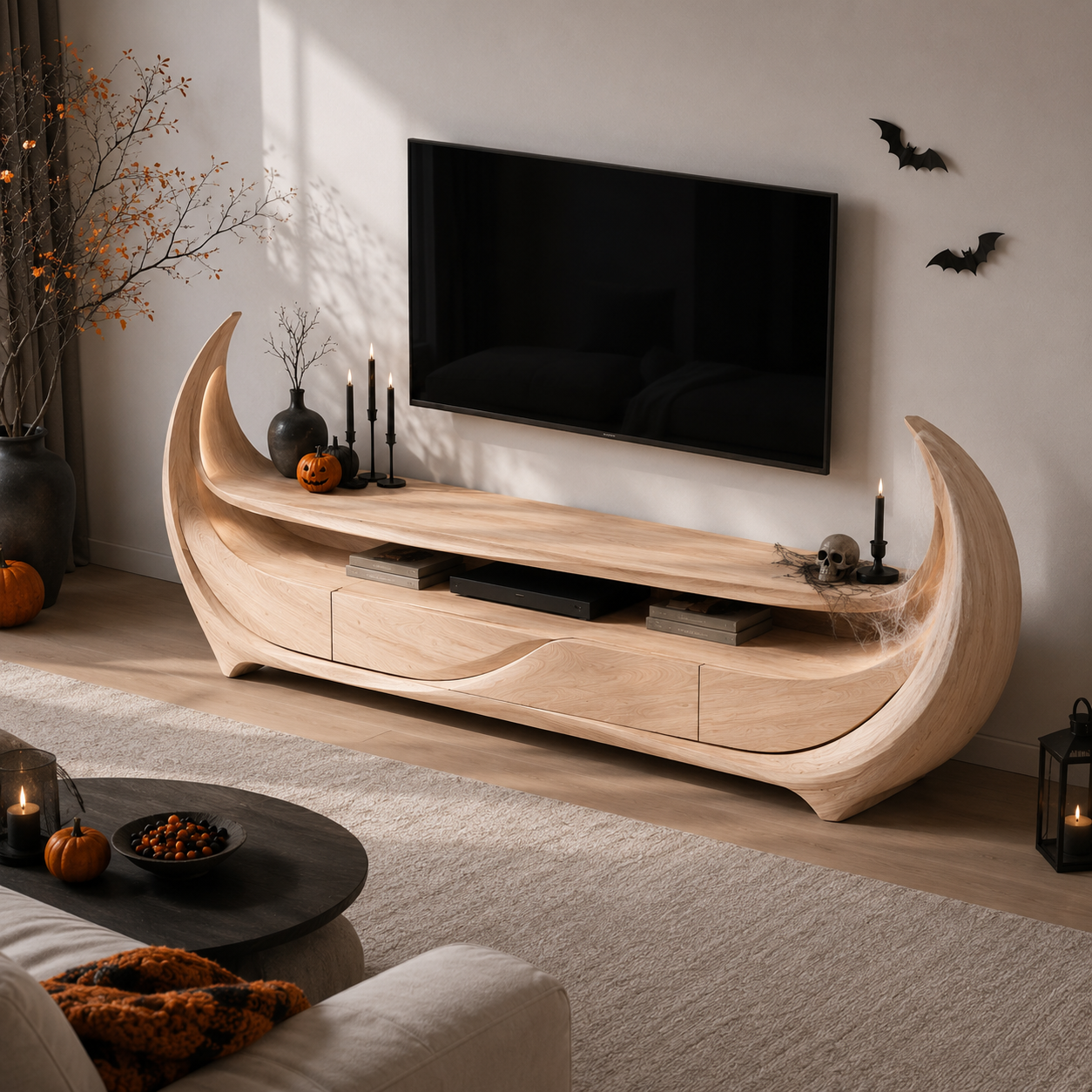 Rivello Ripple Front Solid Wood TV Stand For Living Room