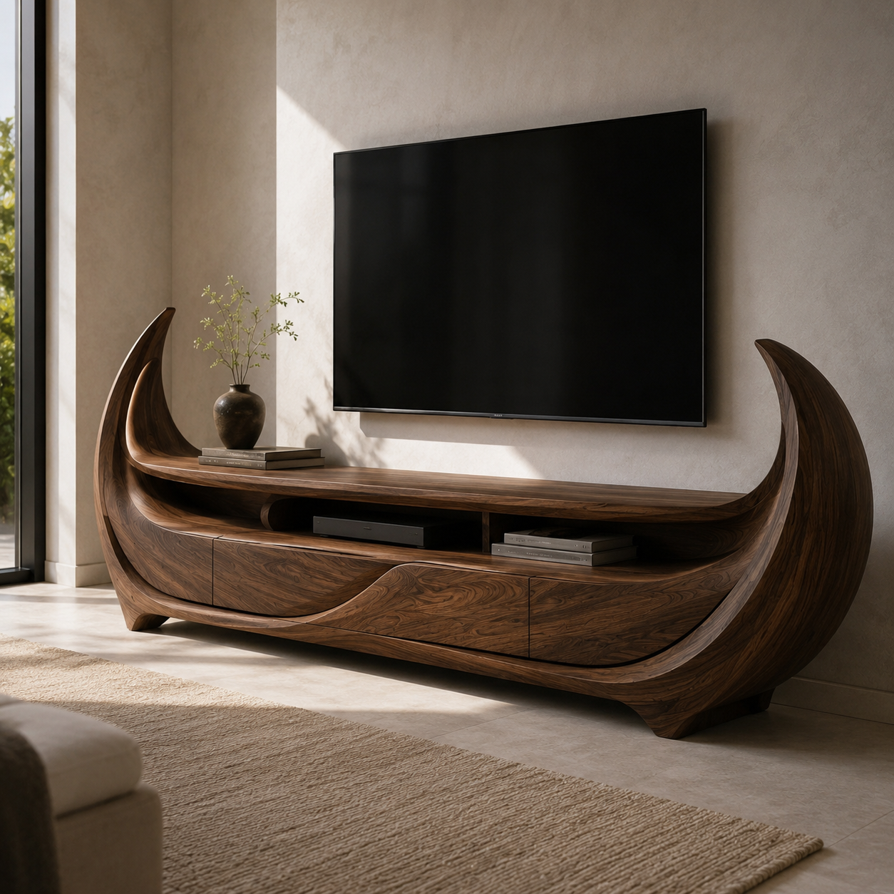 Rivello Ripple Front Solid Wood TV Stand For Living Room