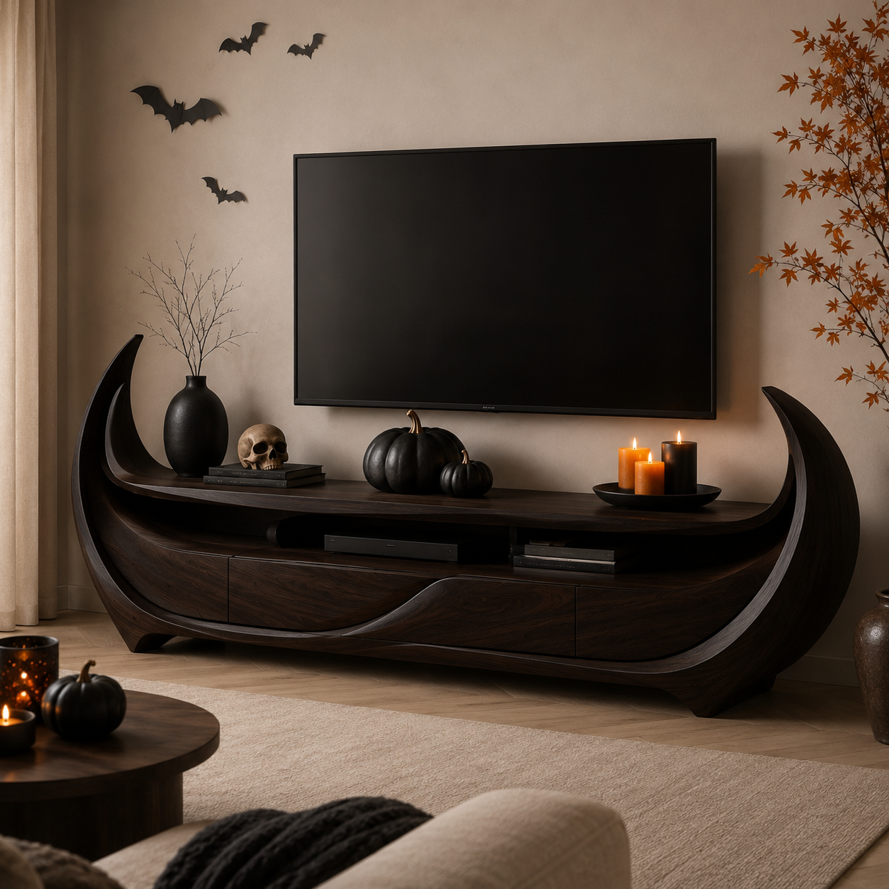 Rivello Ripple Front Solid Wood TV Stand For Living Room