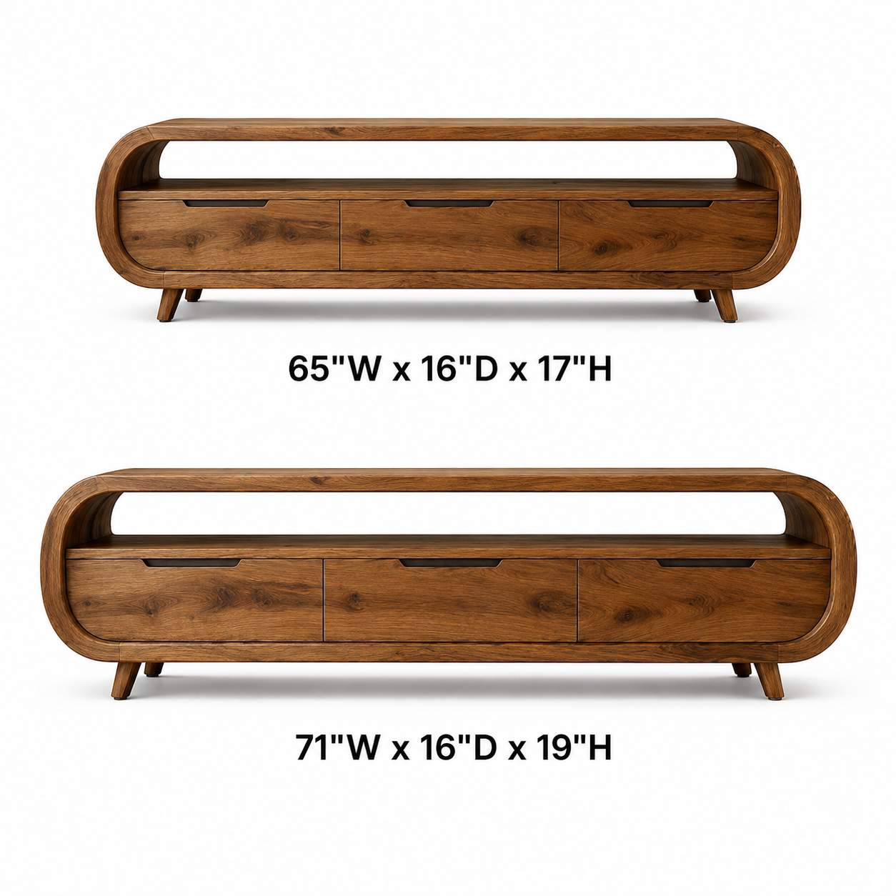 Rondel Rounded Frame Solid Wood TV Console With Drawers For Living Room