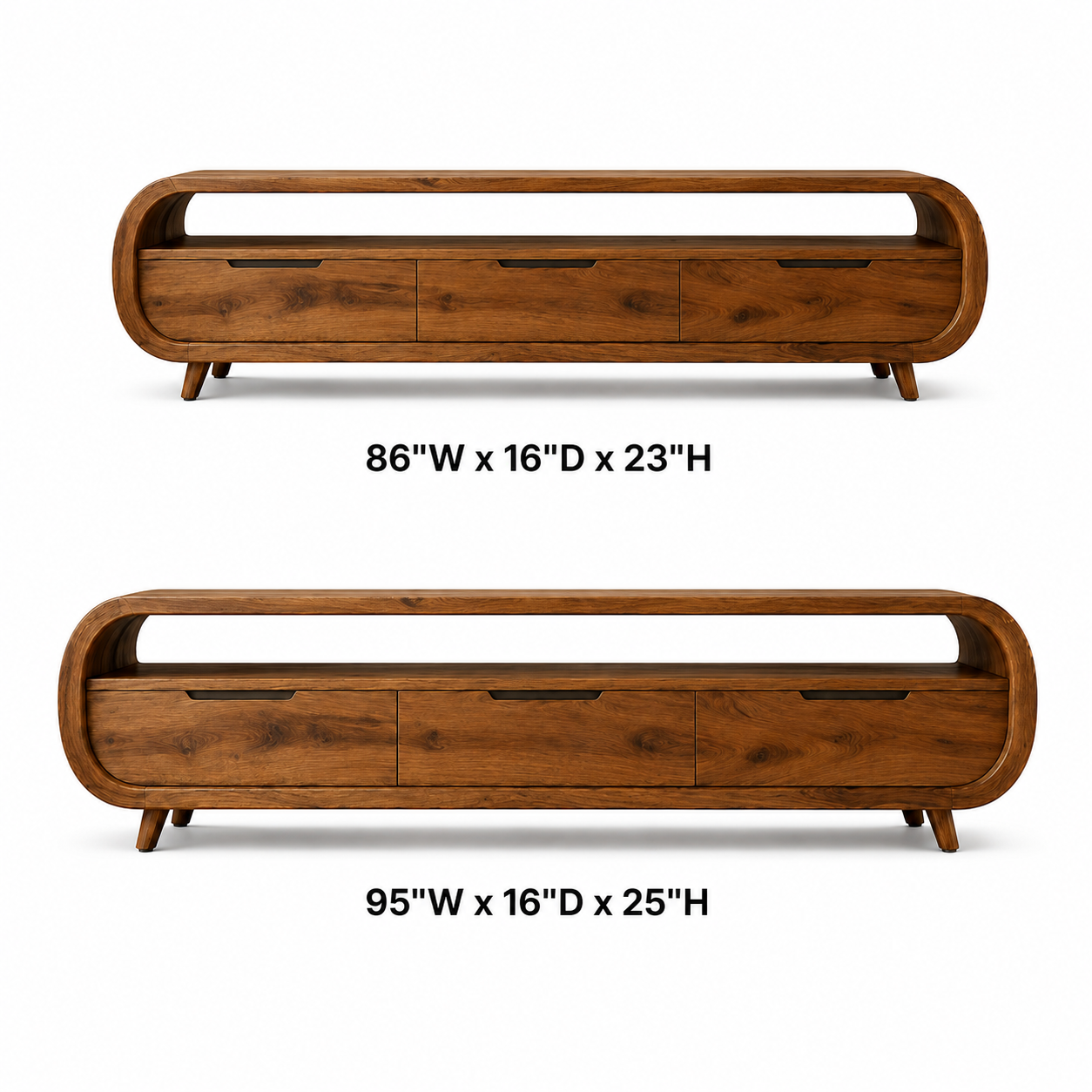 Rondel Rounded Frame Solid Wood TV Console With Drawers For Living Room