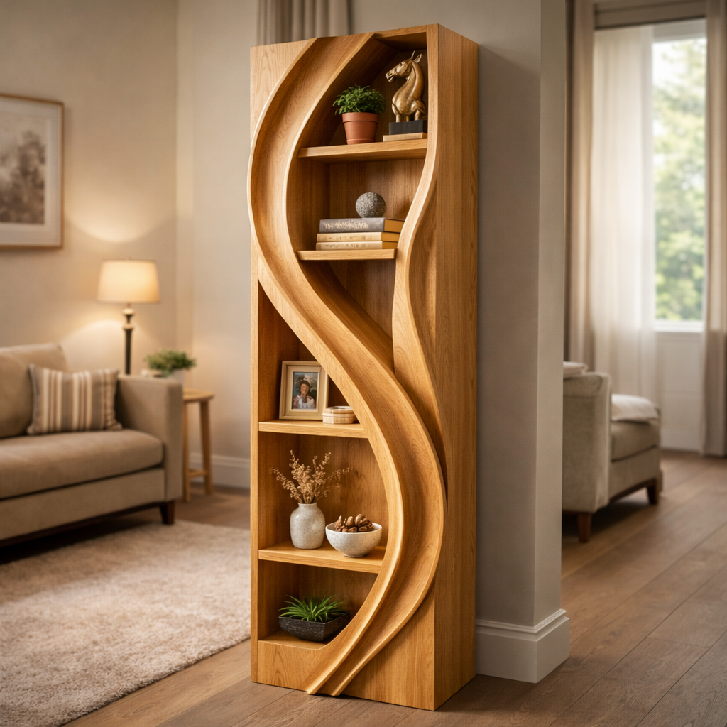 Wavenna Wave Solid Wood Standing Shelf For Living Room