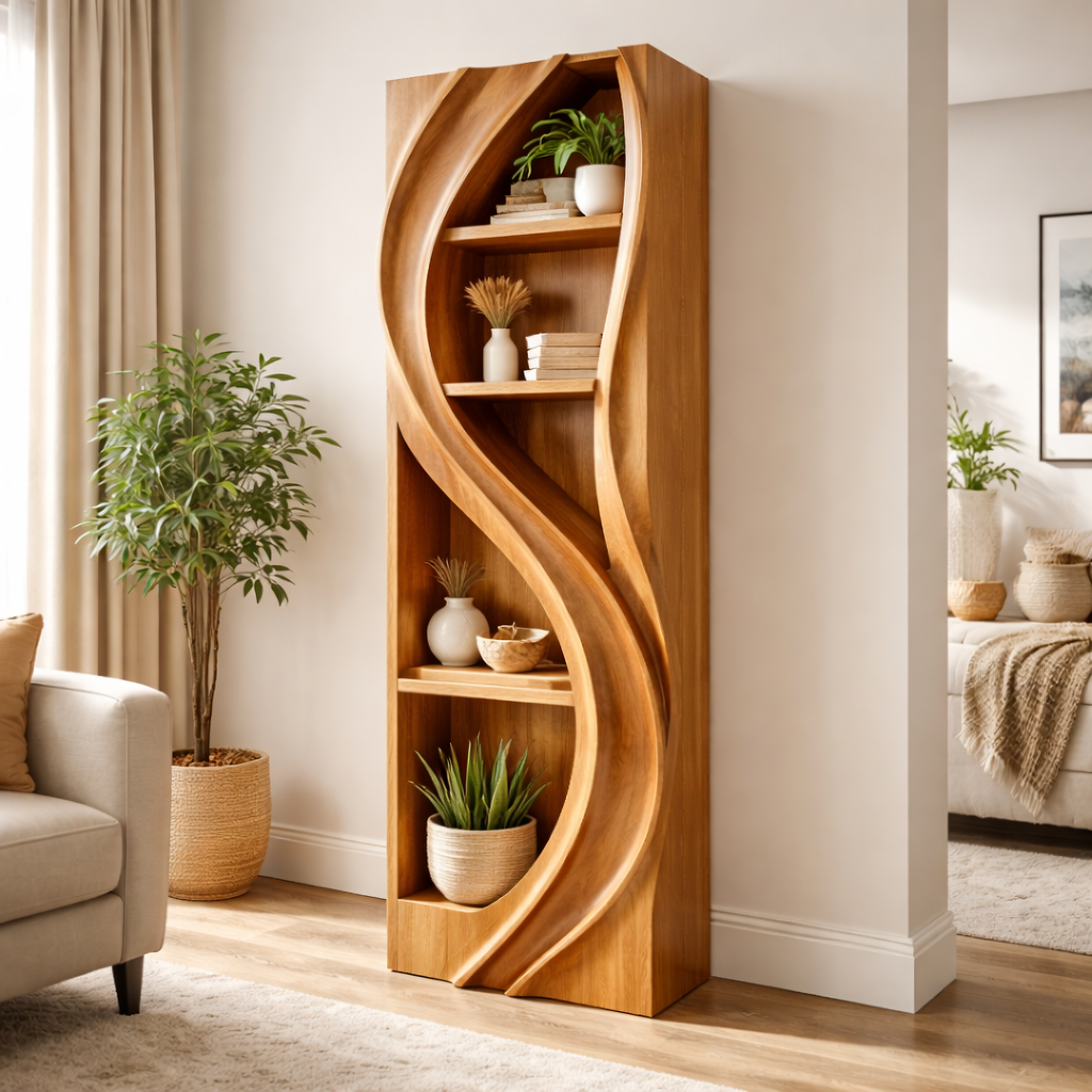 Wavenna Wave Solid Wood Standing Shelf For Living Room