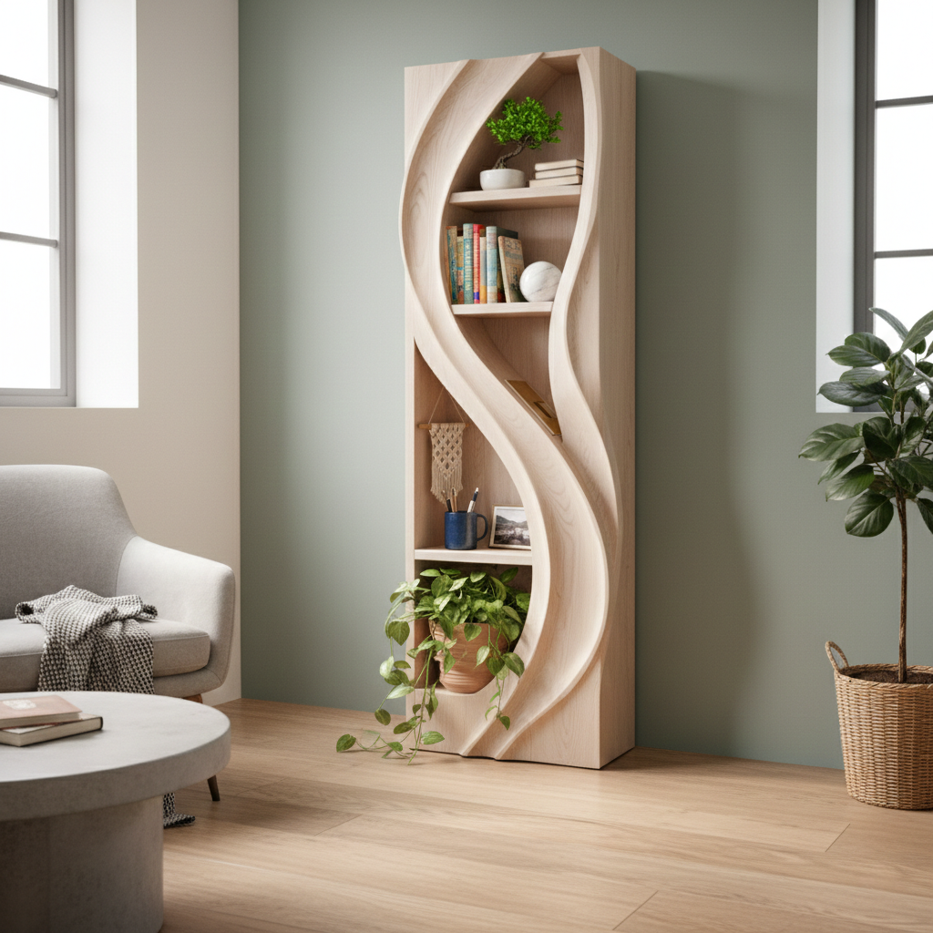 Wavenna Wave Solid Wood Standing Shelf For Living Room