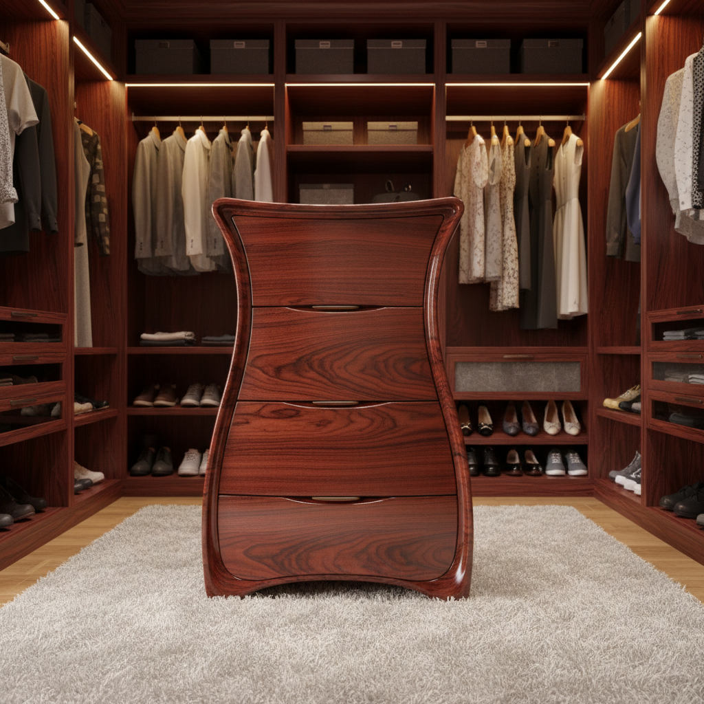 Sculpted Wooden Drawer Chest with Curved Silhouette and Smooth Finish