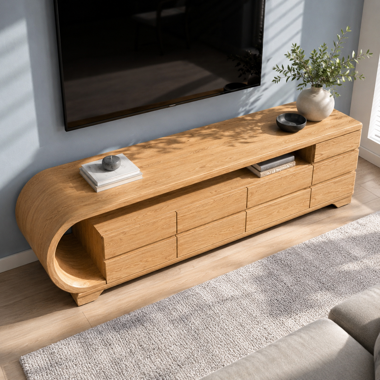 Curvion Sculpted Solid Wood TV Console For Living Room
