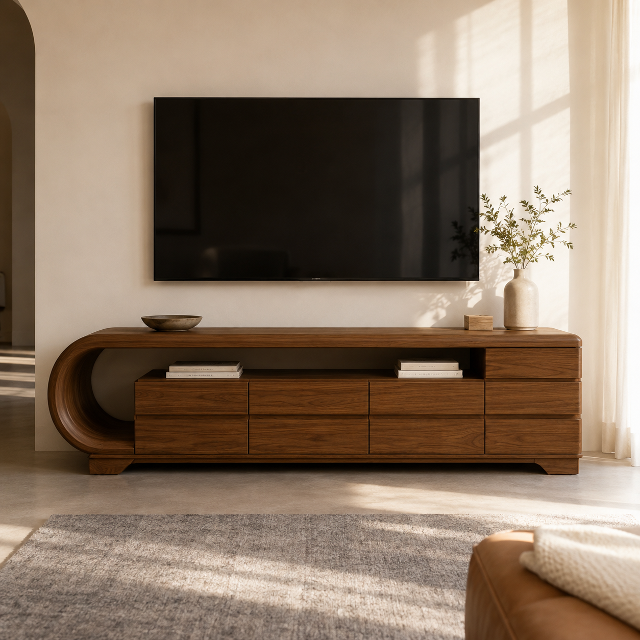 Curvion Sculpted Solid Wood TV Console For Living Room
