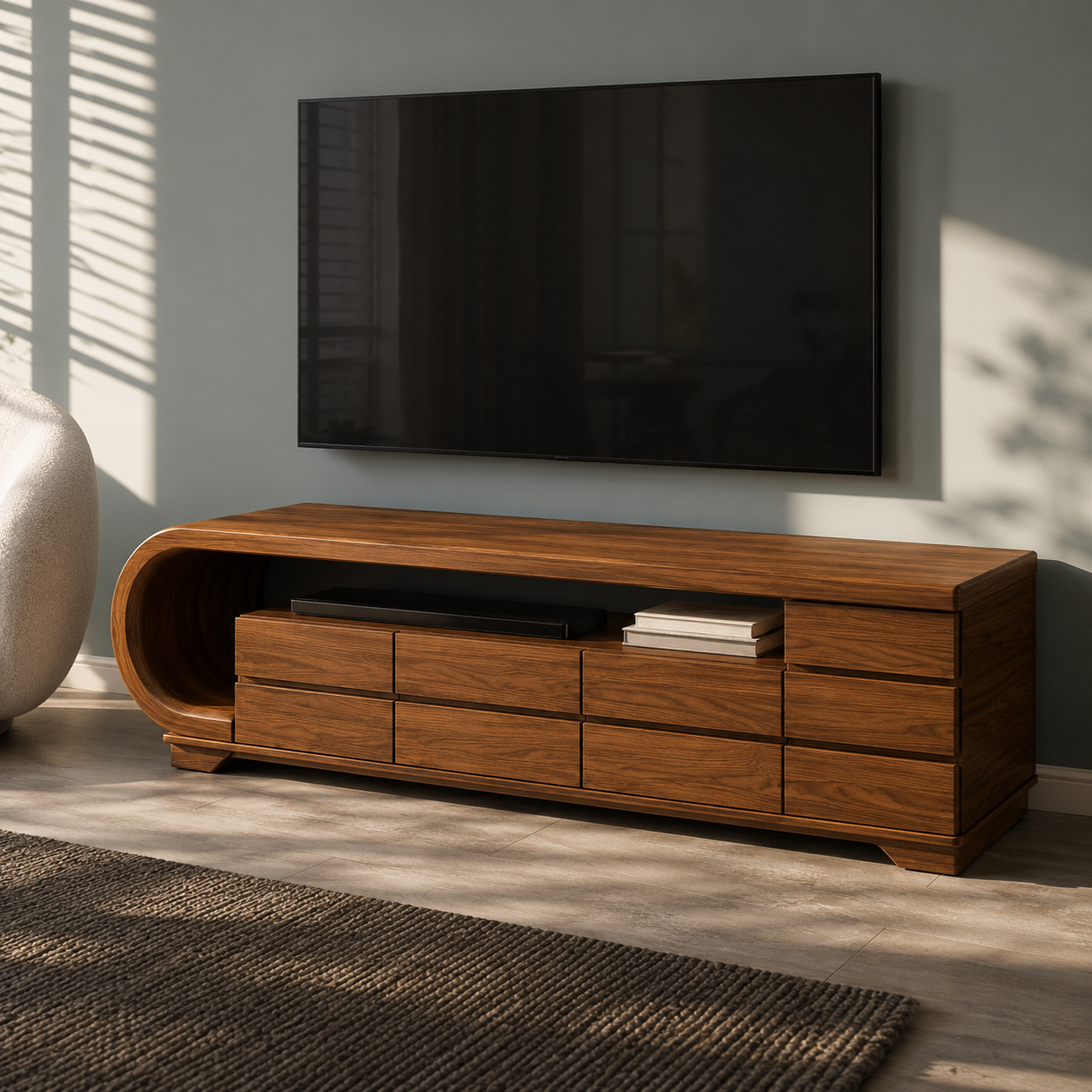 Curvion Sculpted Solid Wood TV Console For Living Room