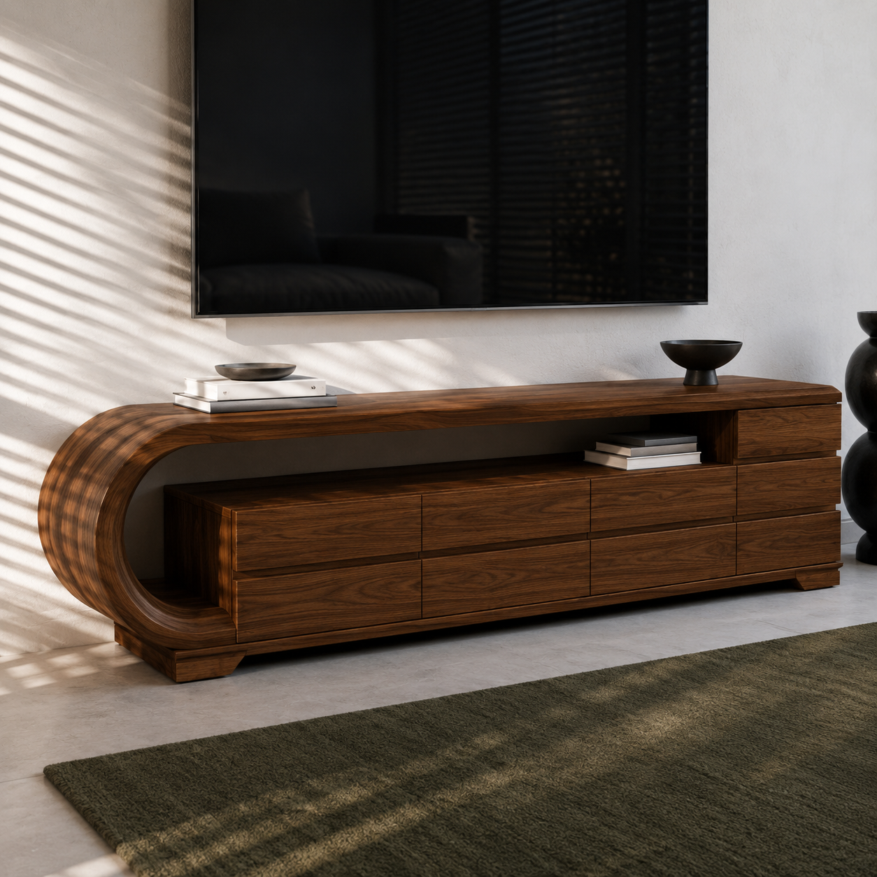 Curvion Sculpted Solid Wood TV Console For Living Room
