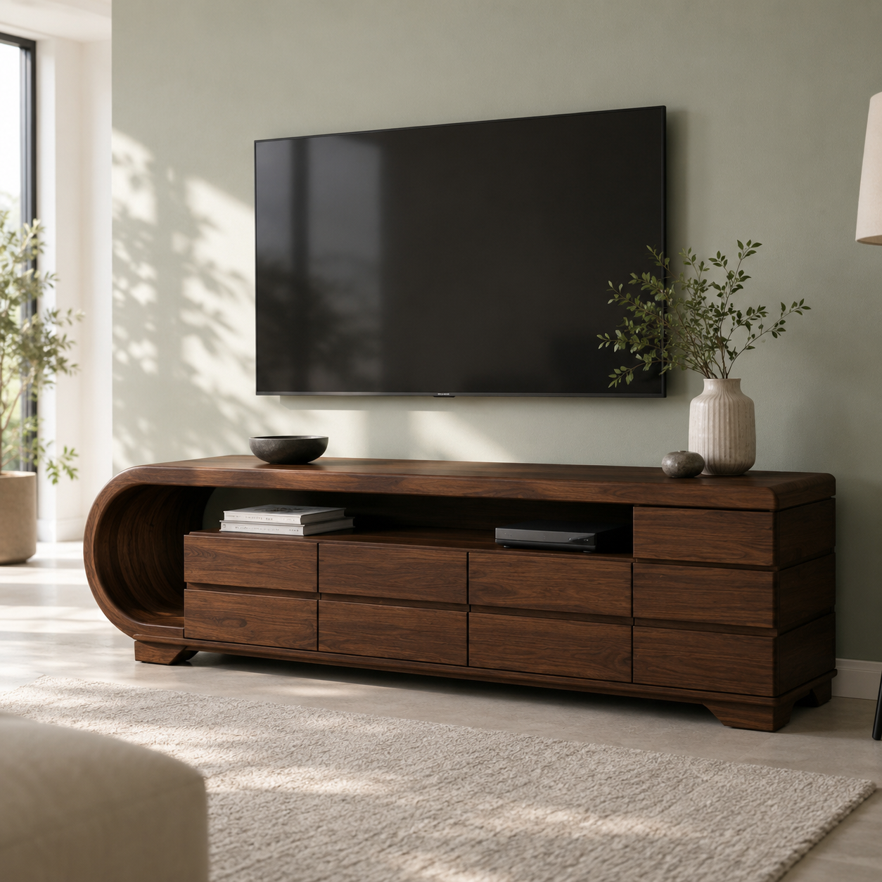 Curvion Sculpted Solid Wood TV Console For Living Room