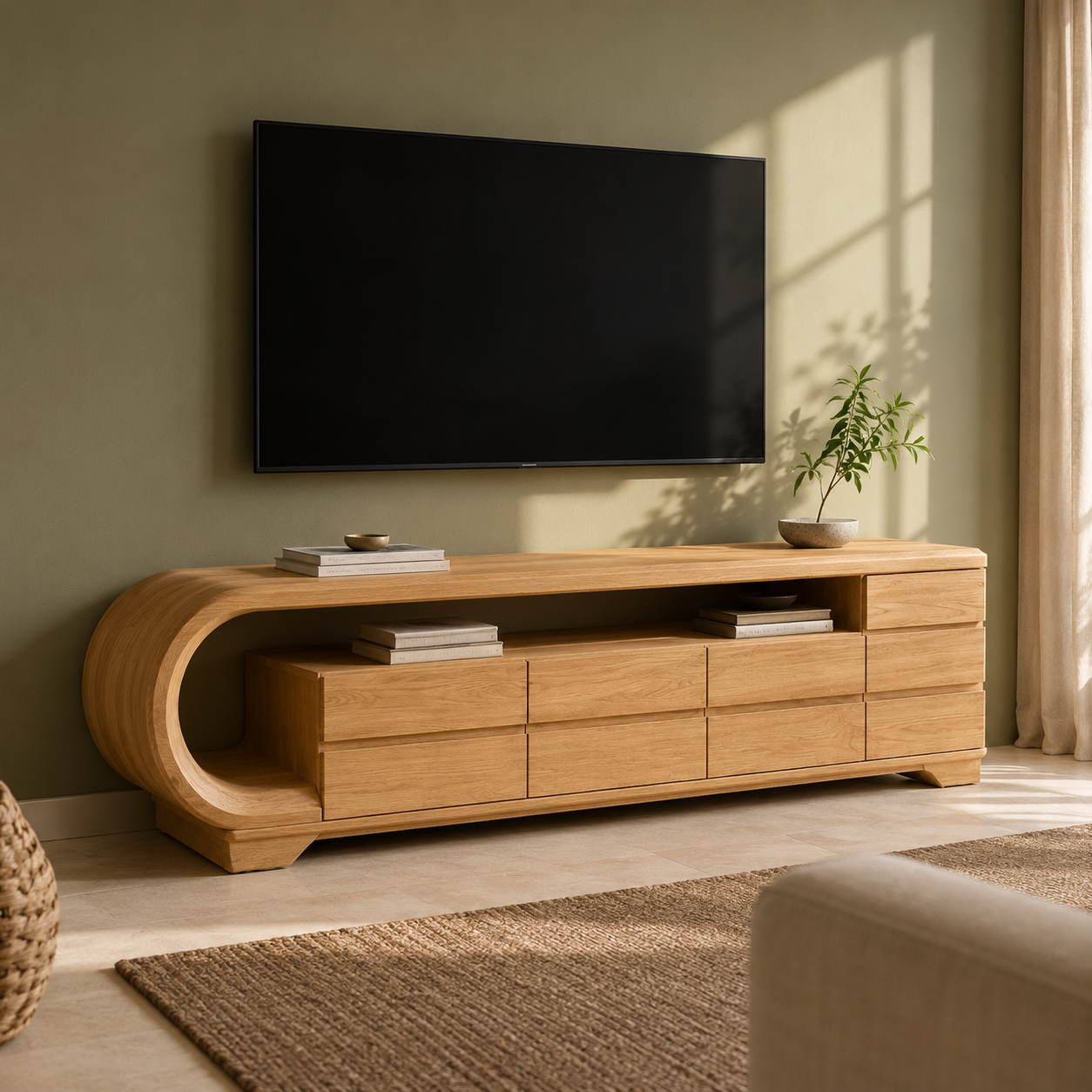 Curvion Sculpted Solid Wood TV Console For Living Room