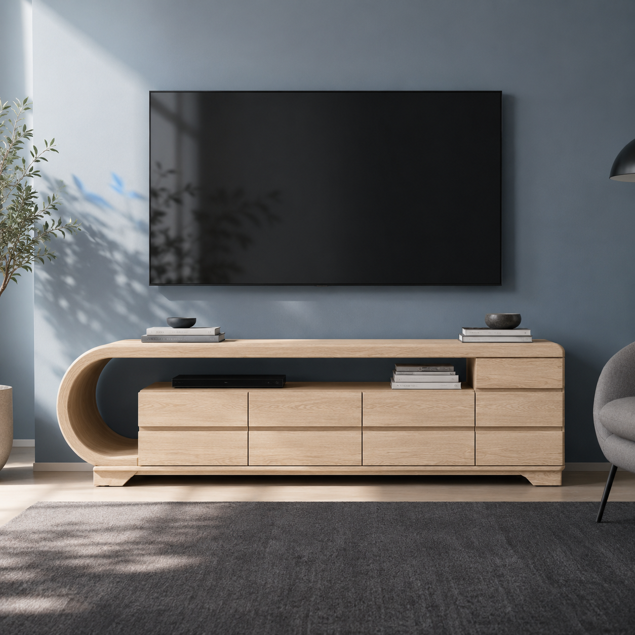 Curvion Sculpted Solid Wood TV Console For Living Room