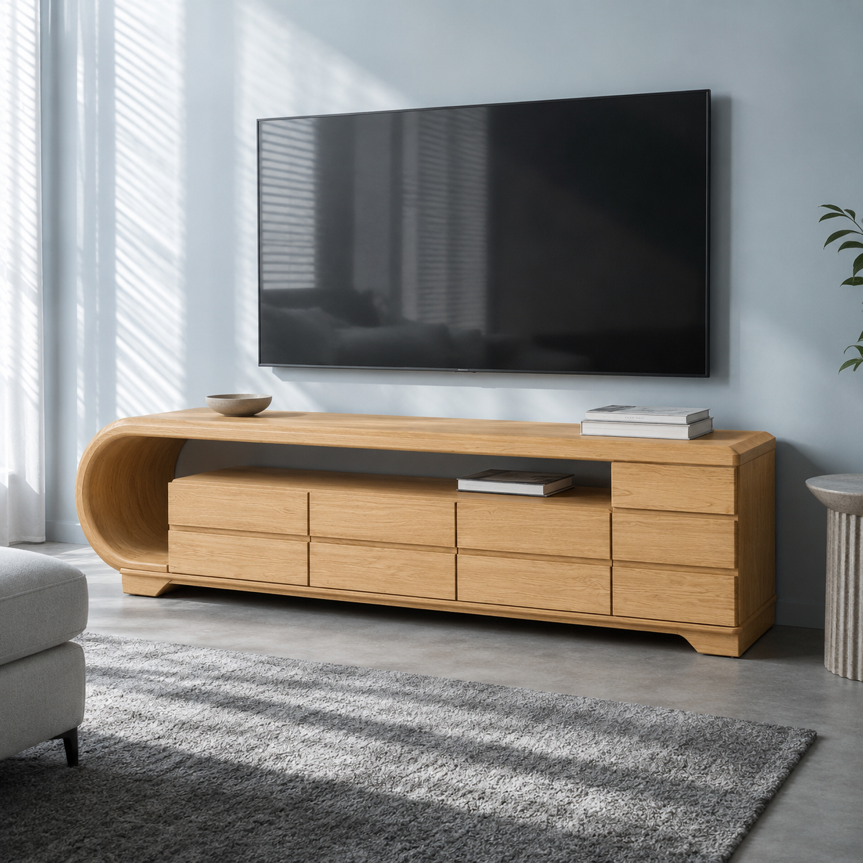 Curvion Sculpted Solid Wood TV Console For Living Room