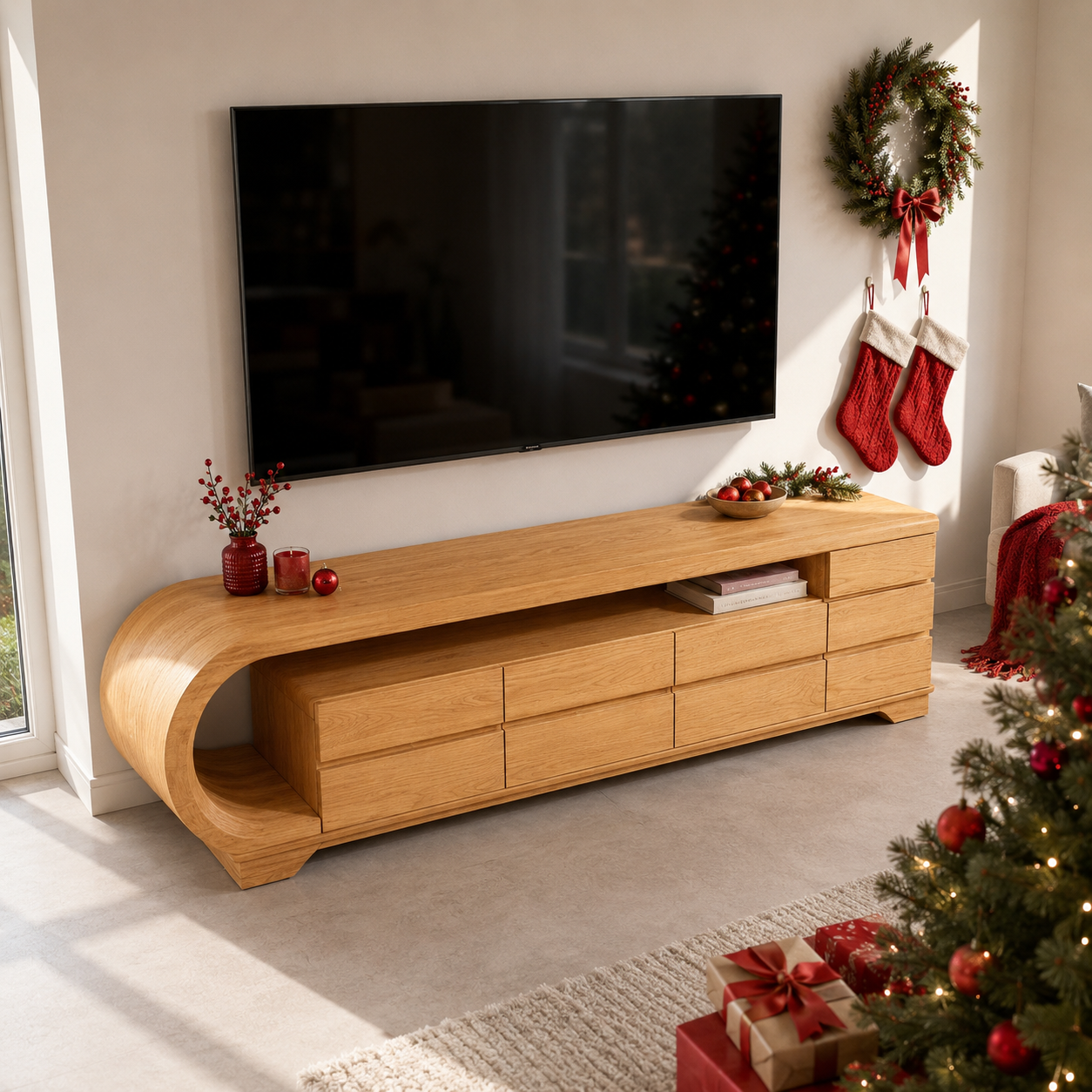 Curvion Sculpted Solid Wood TV Console For Living Room