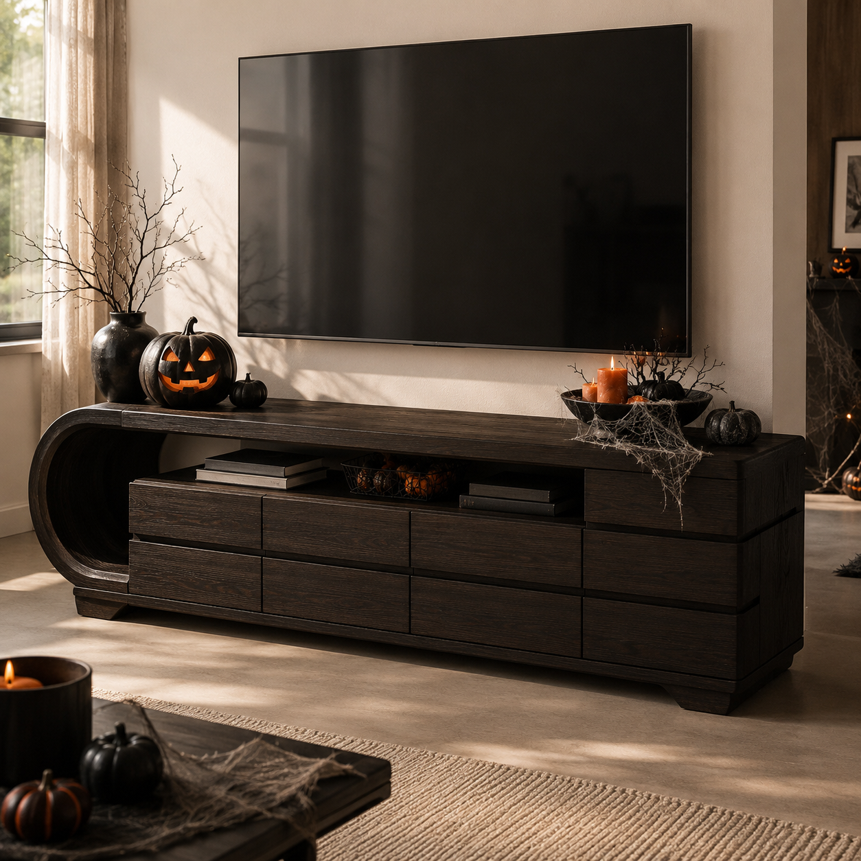 Curvion Sculpted Solid Wood TV Console For Living Room
