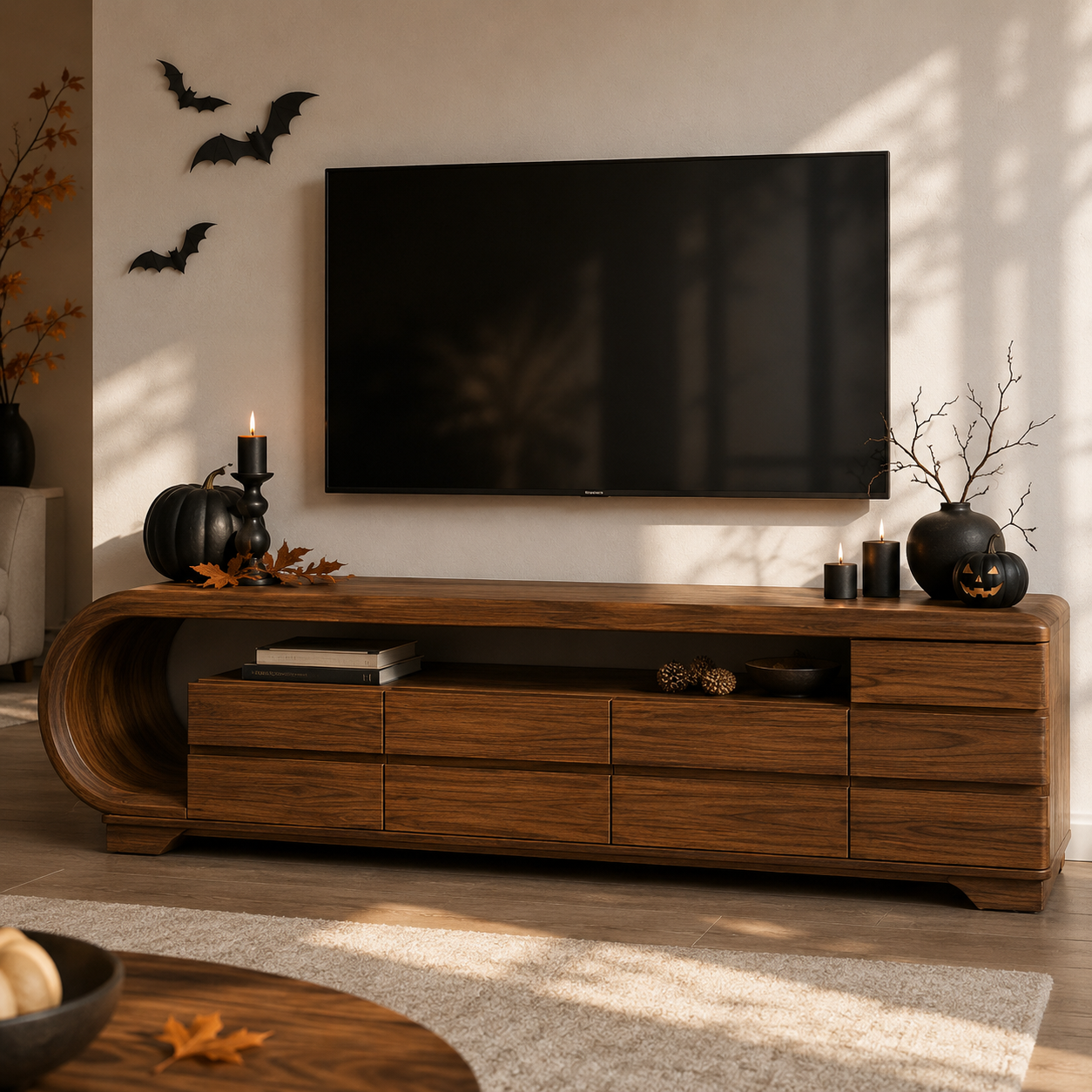 Curvion Sculpted Solid Wood TV Console For Living Room