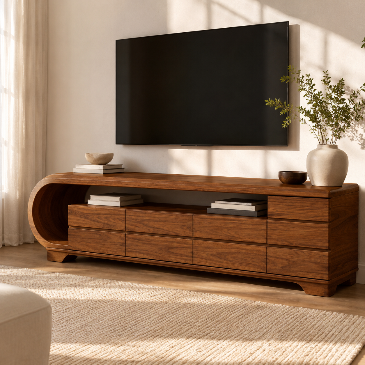 Curvion Sculpted Solid Wood TV Console For Living Room