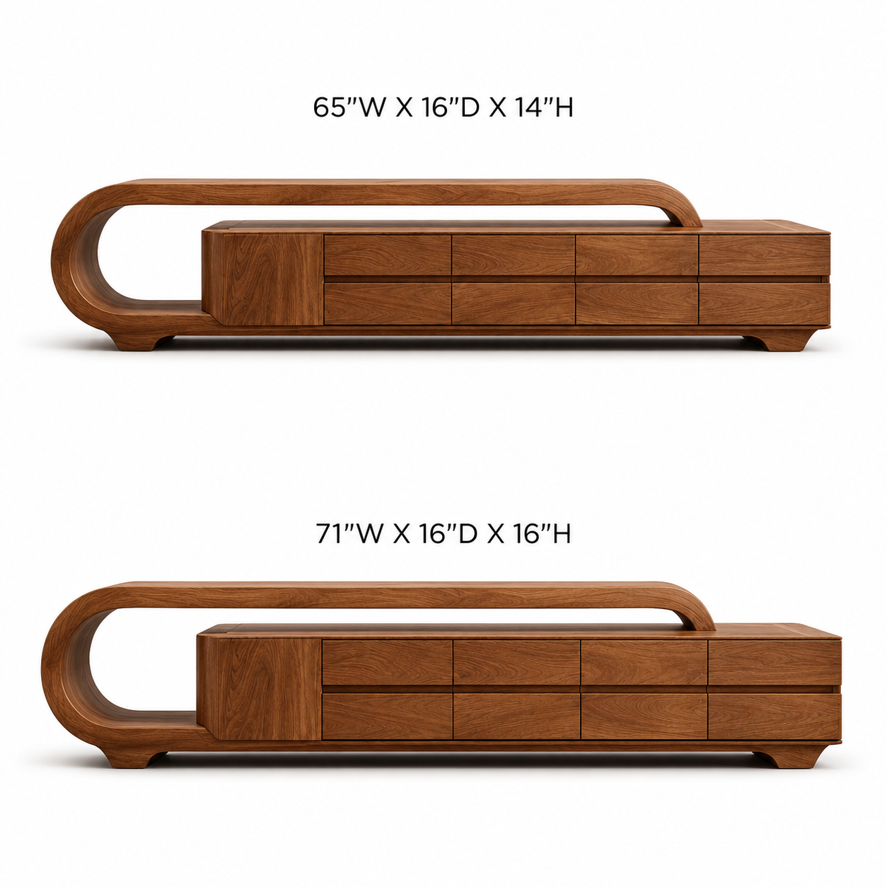 Solen Curved Solid Wood TV Console With Drawers For Living Room
