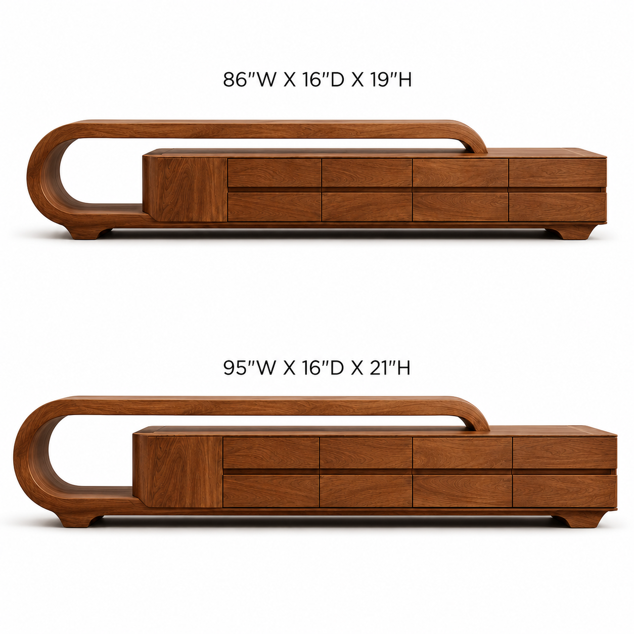 Solen Curved Solid Wood TV Console With Drawers For Living Room