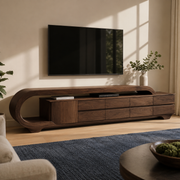 Solen Curved Solid Wood TV Console With Drawers For Living Room