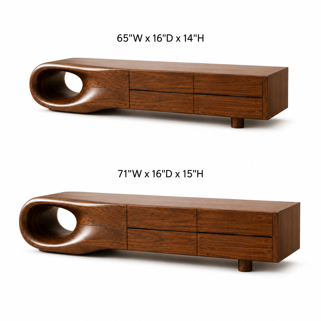 Floreno Curved Solid Wood TV Console For Living Room